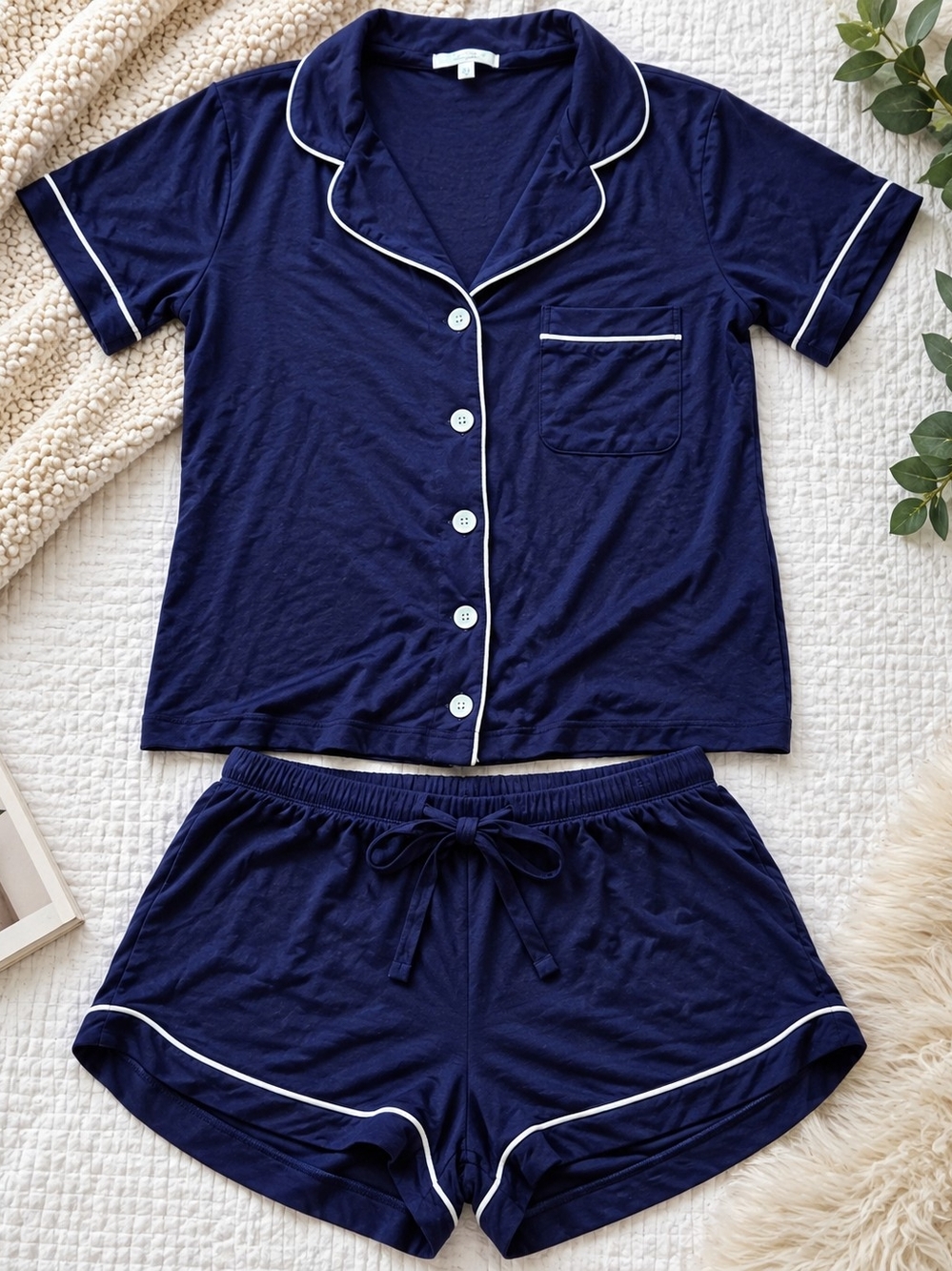 LOVE & LORE Navy PJ Set with White Piping